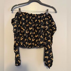 Aeropostale Black and Yellow Floral Blouse